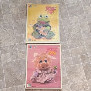Vintage Muppet Babies Jigsaw Puzzle Set Kermit Frog Miss Piggy Pink Green